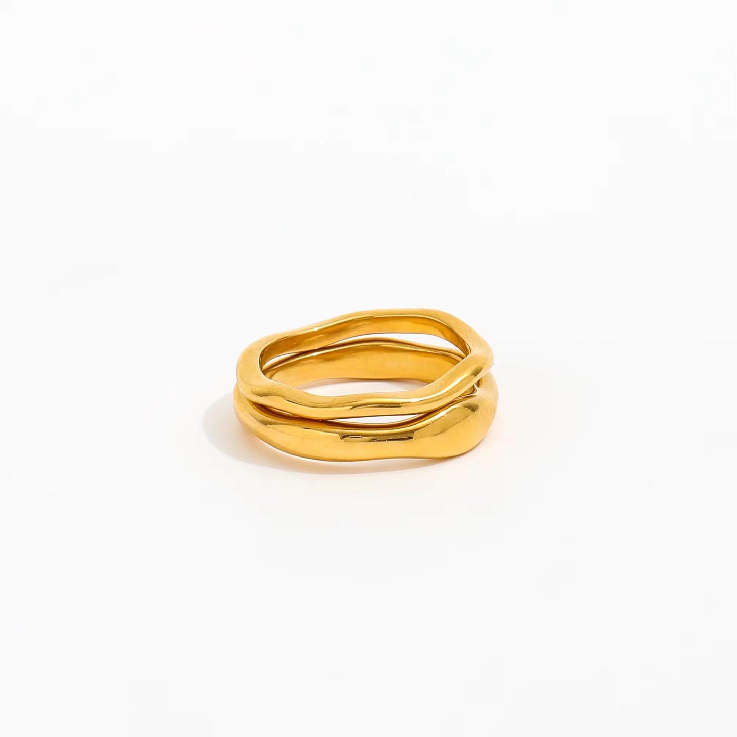Eleganter Ring mit Edelstahlbeschichtung aus Titanstahl, Vergoldet mit unregelmässigen Kreis - Geschenk für Sie- Damenschmuck