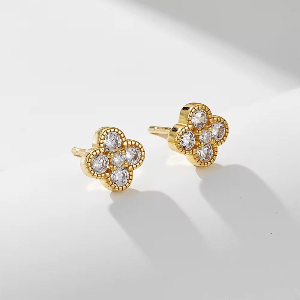 925 Sterling Silber Kleeblatt Ohrstecker Schmuck 18 Karat Vergoldeter 925 Silber Piercing Schmuck