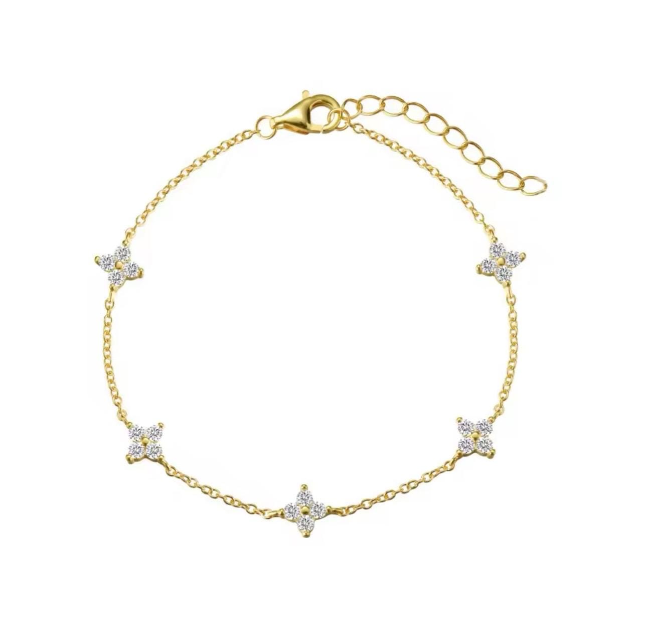 Edelstahl Zirkon Armkette für Frauen 18K Gold Überzogene Vier Blatt Gras Kragen Kette Halskette Luxus Schmuck Geschenk