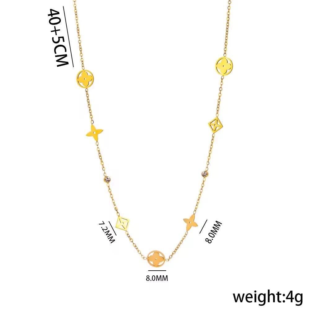 Geometrische Halskette aus Titanstahl mit vierblattriges Kleeblatt, Sterne, Blumen, Vergoldet Modeaccessoire für Frauen, Perfektes Geschenk