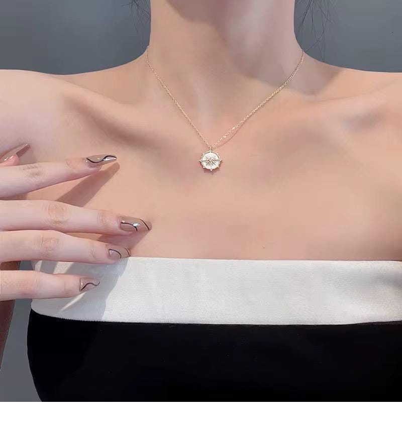 Geometrische Edelstahl Zirkon Halskette Shell Blume Anhänger Stil Schlüsselbein Kette Geschenk für Sie
