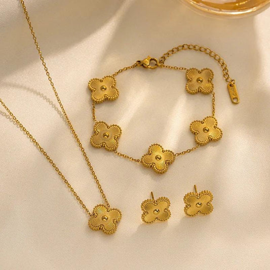 Koreanische Geometrische Halskette-Armkette-Ohrringe 3er Set aus 18 Karat Vergoldetem Titan Stahl