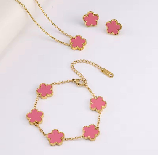 Elegantes Blumen -Schmuckset – Halskette, Ohrringe & Armband aus Titanstahl  – Geschenk für Damen