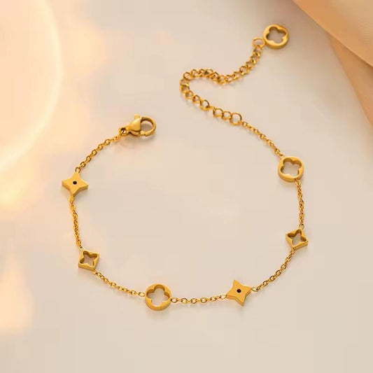 Geometrische Arm Kette aus Edelstahl, ausgehöhlt mit vierblattriges Kleeblatt, Sterne, Blumen